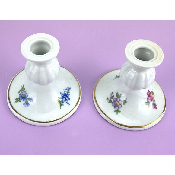 Vintage 80s GDR porcelain mini candle holders, East Germany candlesticks, pair - Picture 5 of 9